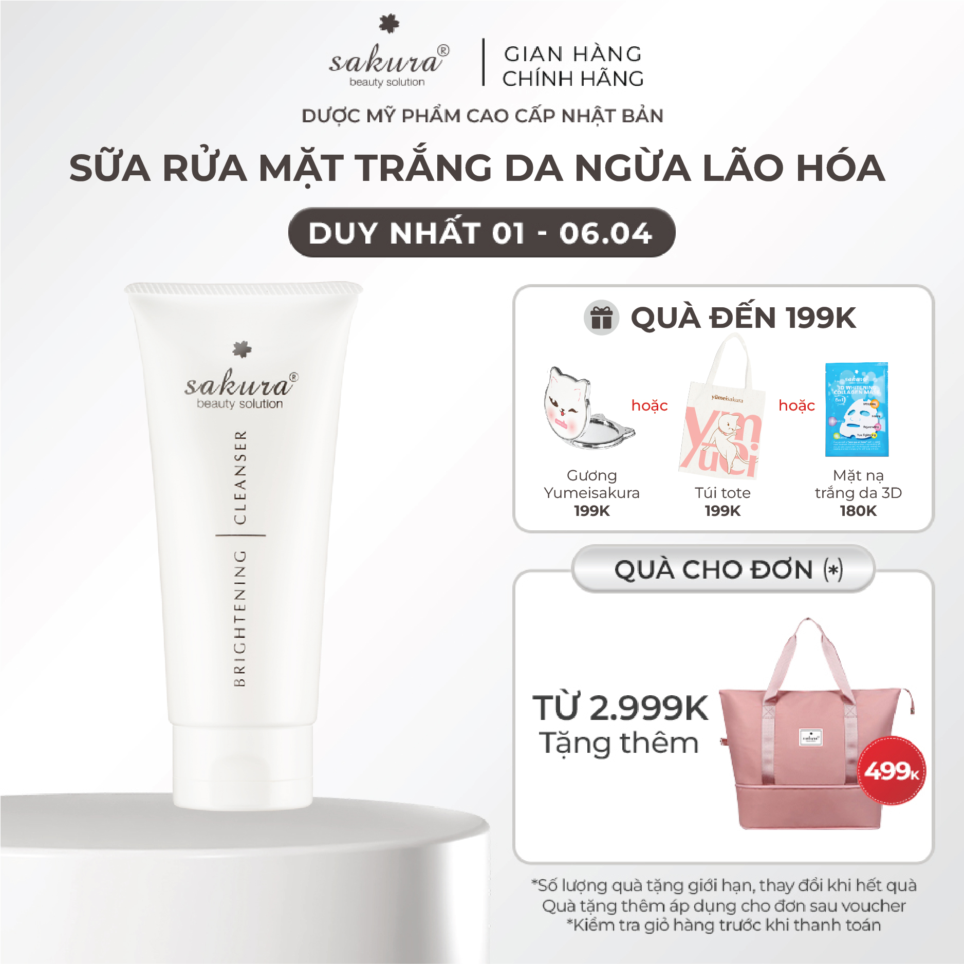 Sữa rửa mặt trắng da Sakura Brightening Cleanser 100ml