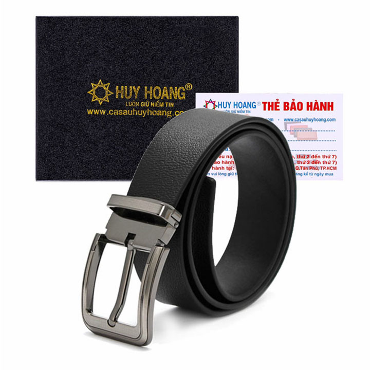 Thắt lưng nam da bò đầu kim màu đen HK4108
