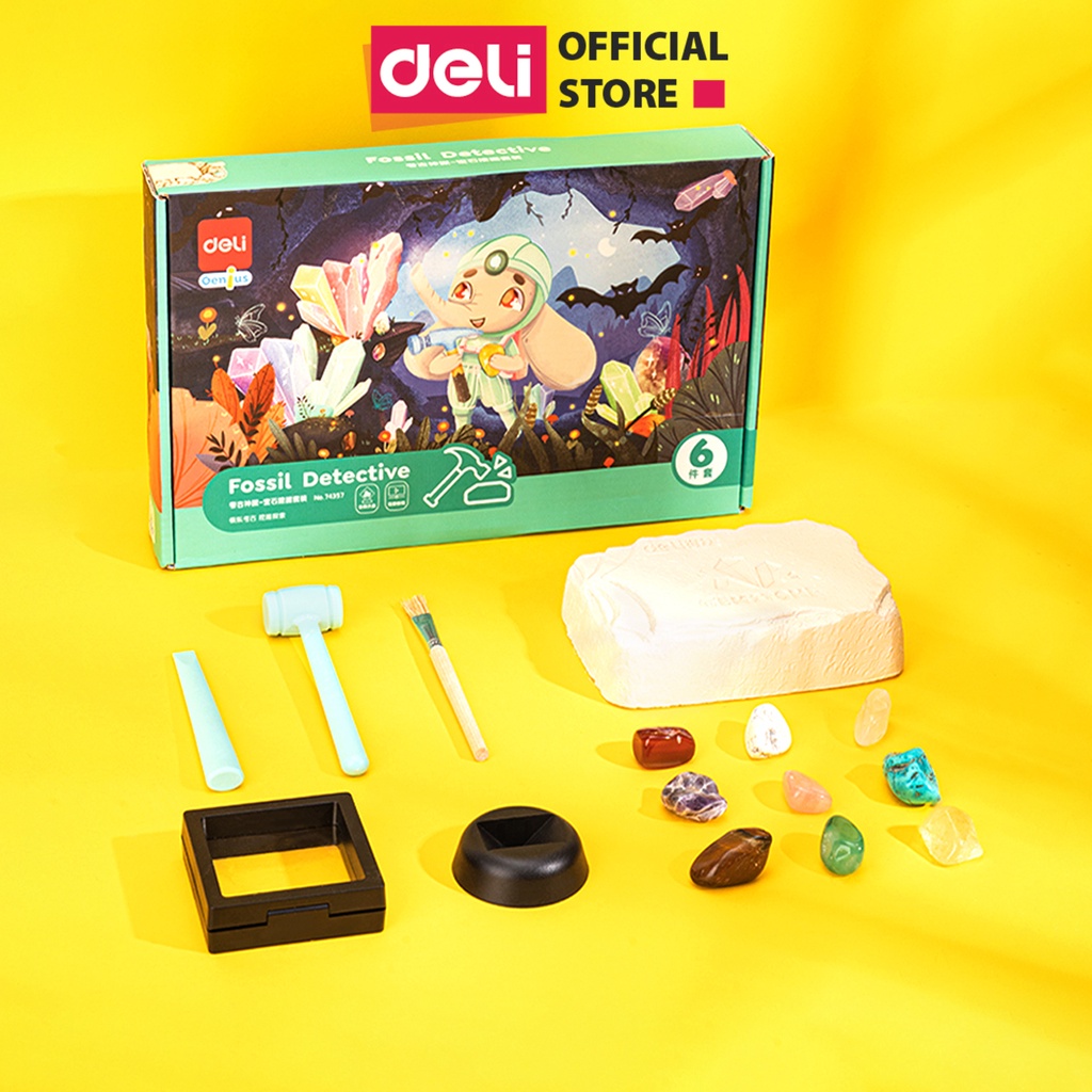 Bộ Khảo Cổ Truy tìm kho báu Deli - Đồ chơi giáo dục kích thích trí sáng tạo - Kèm dụng cụ khảo cổ, kệ trưng bày