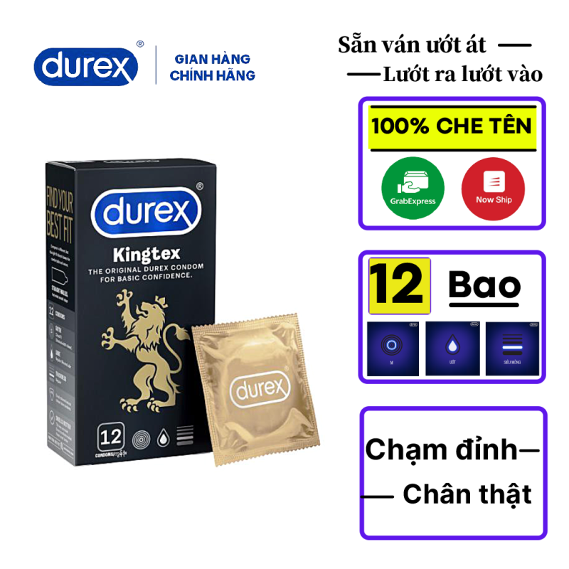 Bao cao su Durex Kingtex, size 49mm, Hộp 12 cái, Durex Kingtex ôm sát,Tăng cảm xúc mãnh liệt