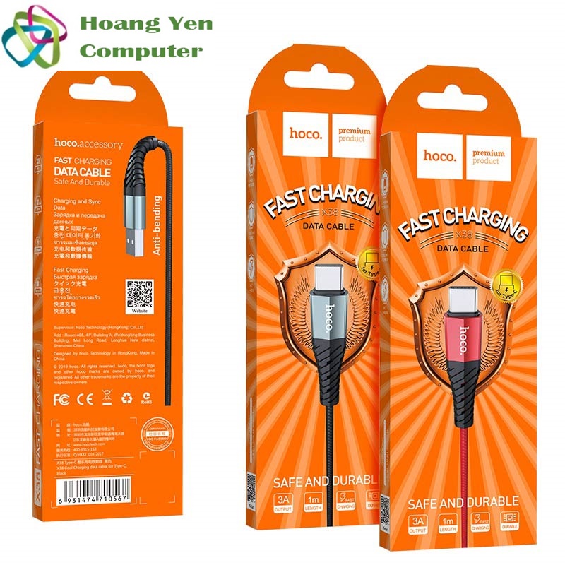 [HCM][1M] Cáp Sạc TYPE C Hoco X38 Dài 1M Dây Dù Cho Android - BH 12 Tháng 1 đổi 1 (MÀU SẮC NGẪU NHIÊN) - Hoàng Yến Computer