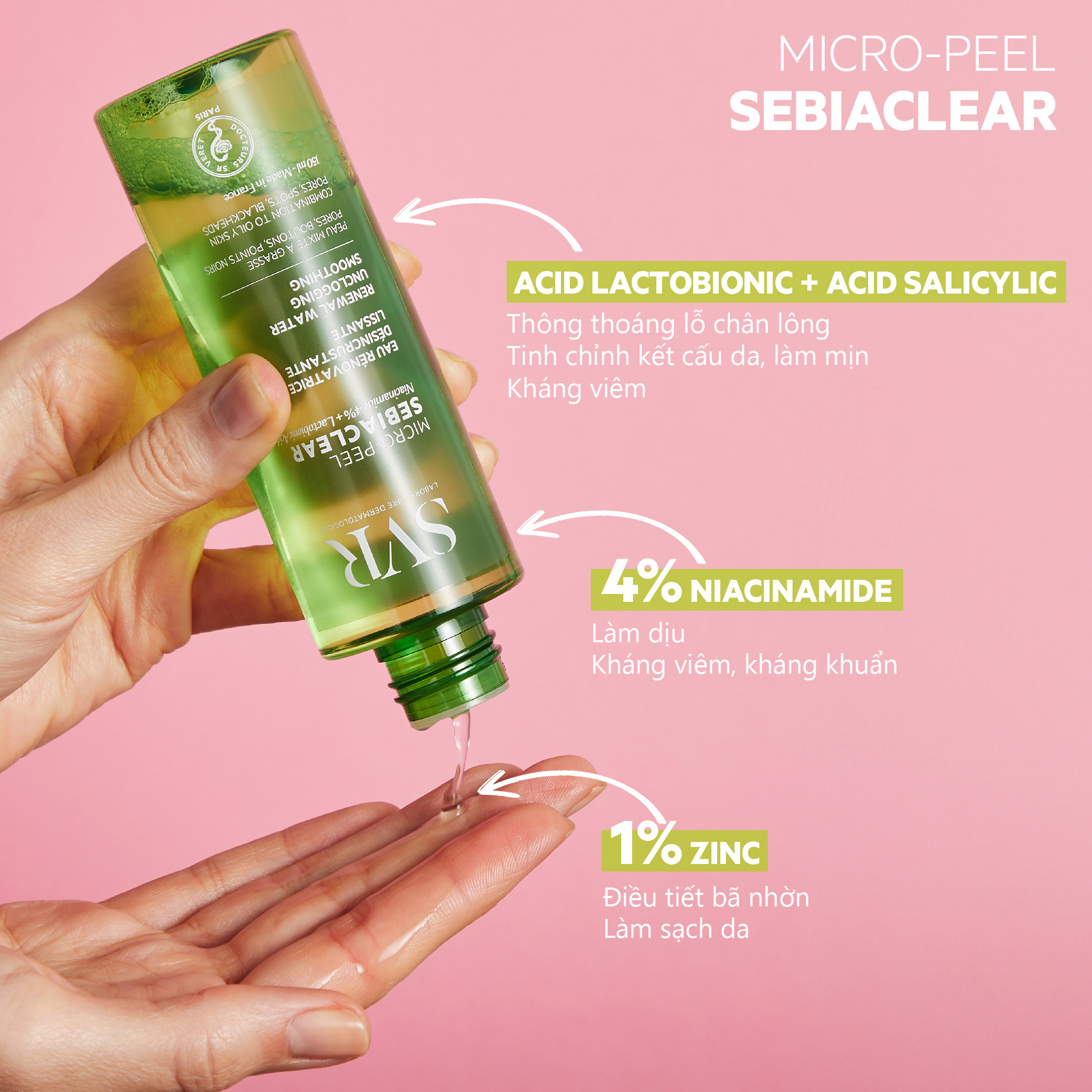 Nước cân bằng da dành cho da dầu, mụn SVR SEBIACLEAR MICRO-PEEL 150ml