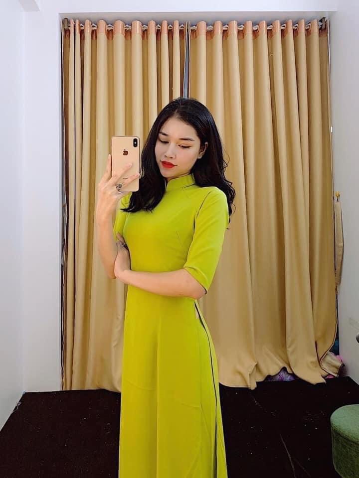Áo dài xanh cốm trơn đồng phục,lẻ siêu đẹp