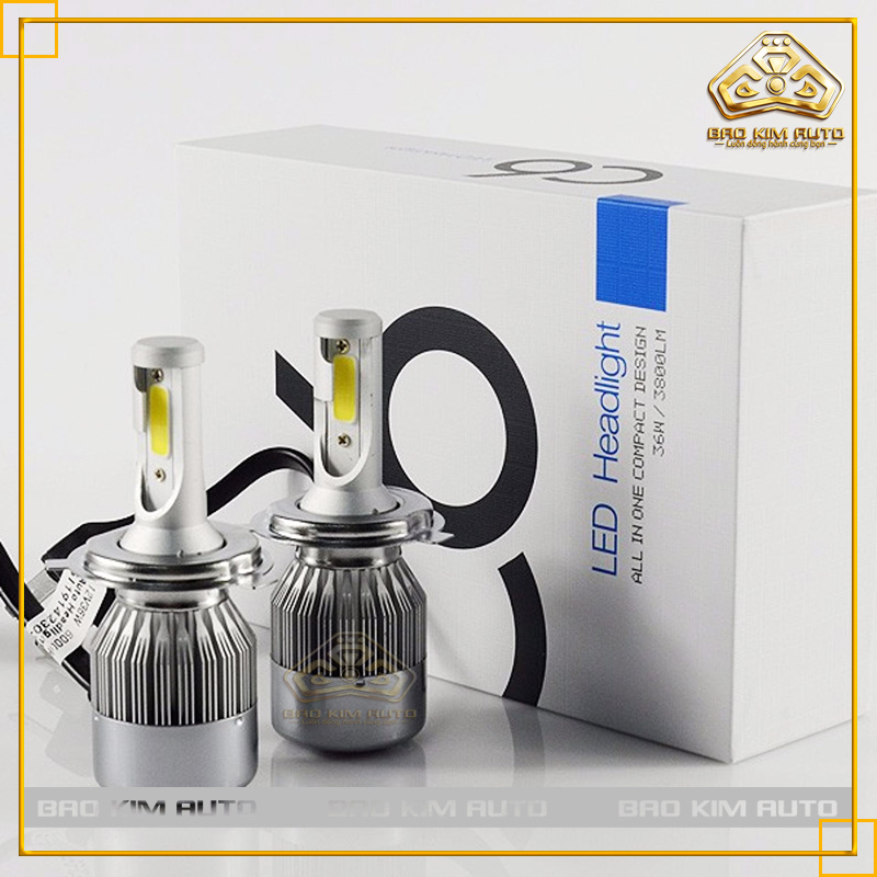 Đèn pha LED C6 3 tim, chân H4 (giá 01 bóng, bảo hành đổi mới 6 tháng)