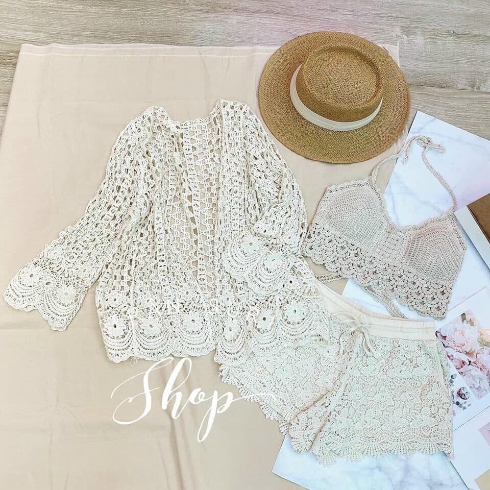Set bikini ren hoa đi biển HS01