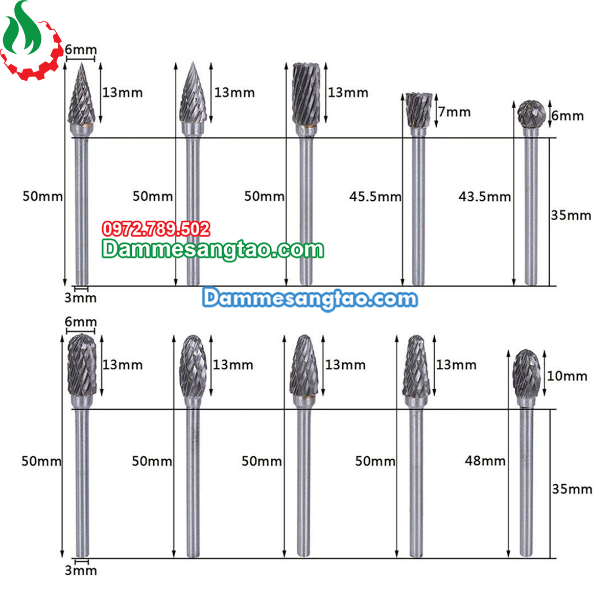 Mũi mài khắc hợp kim trục 3mm