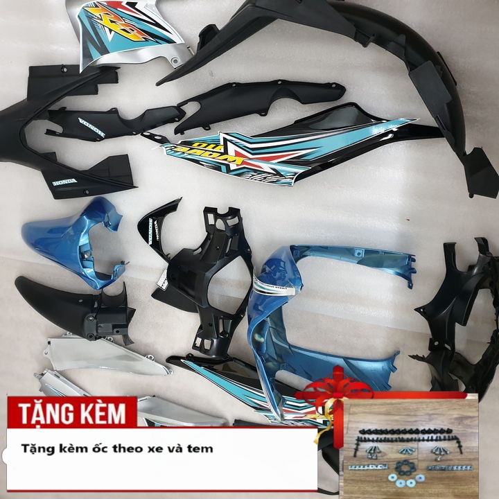 Trọn bộ dàn áo xe Wave S110  - RS 110 màu XANH NGỌC [ TẶNG KÈM TEM -ỐC ] vỏ nhựa xe máy ABS