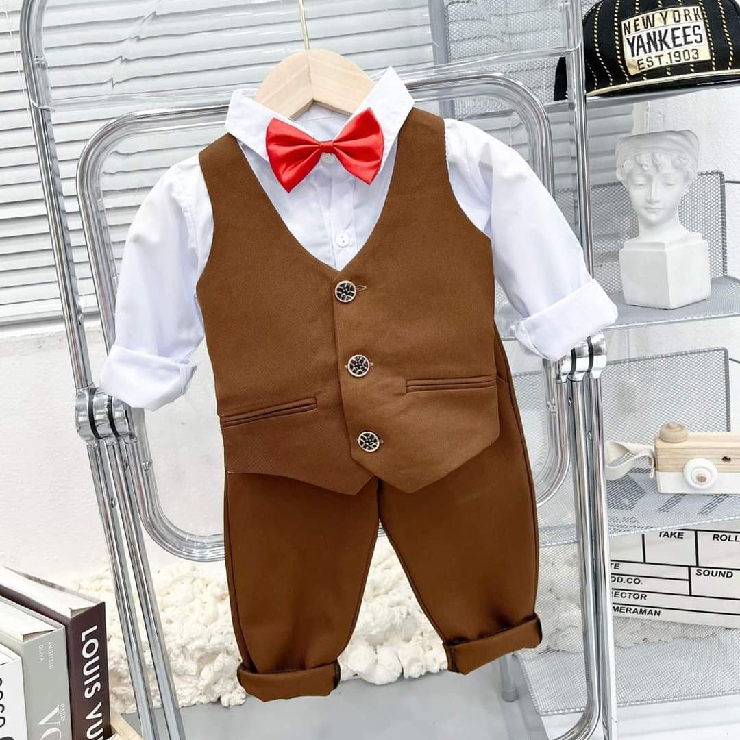 Sét vest/ gile nơ công tử cho bé trai 8-20kg (sét 4 chi tiết)
