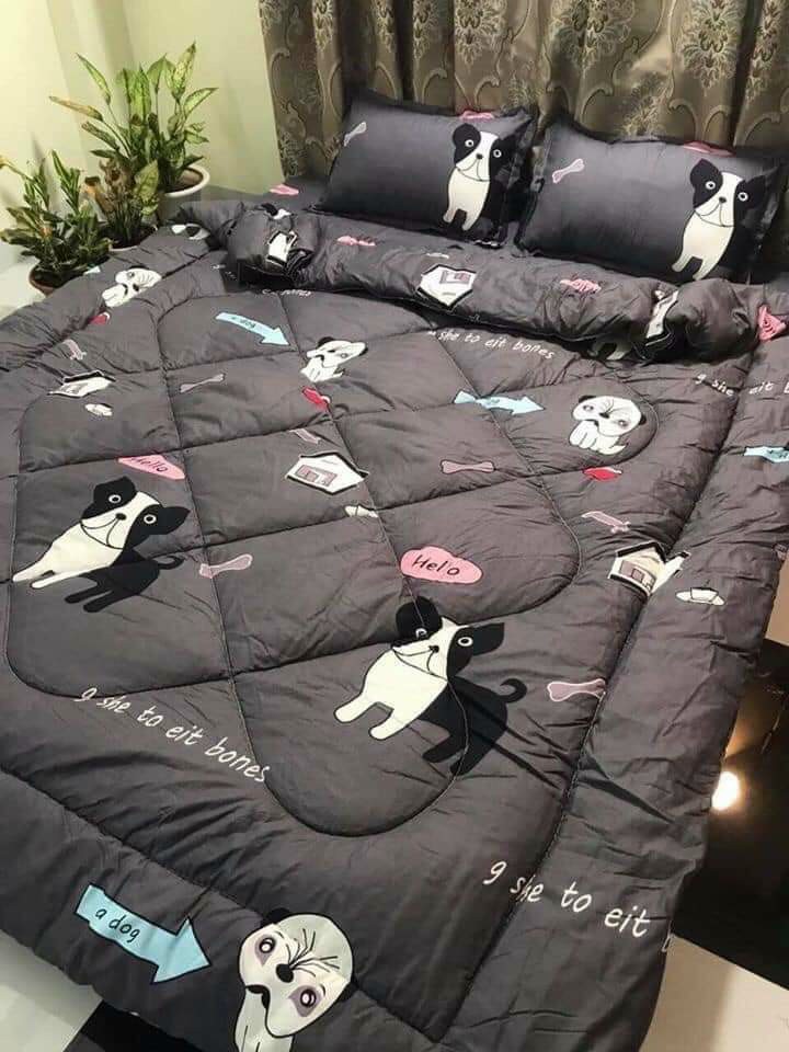 (Siêu rẻ) Trọn bộ 5 món ga gối chăn phao poly cotton có ruột bông dày loại 1 ( nhắn chọn mẫu ) [Kẻ BBR]