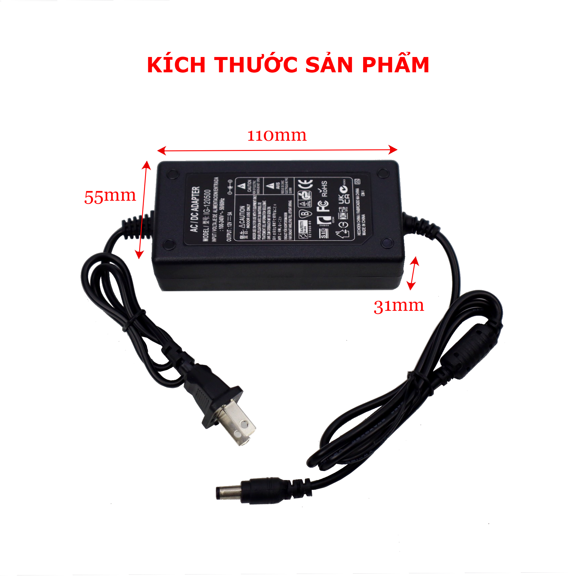 Nguồn 12v 5A adapter DC/AC có đèn báo dùng cho camera, modem wifi, đèn LED...