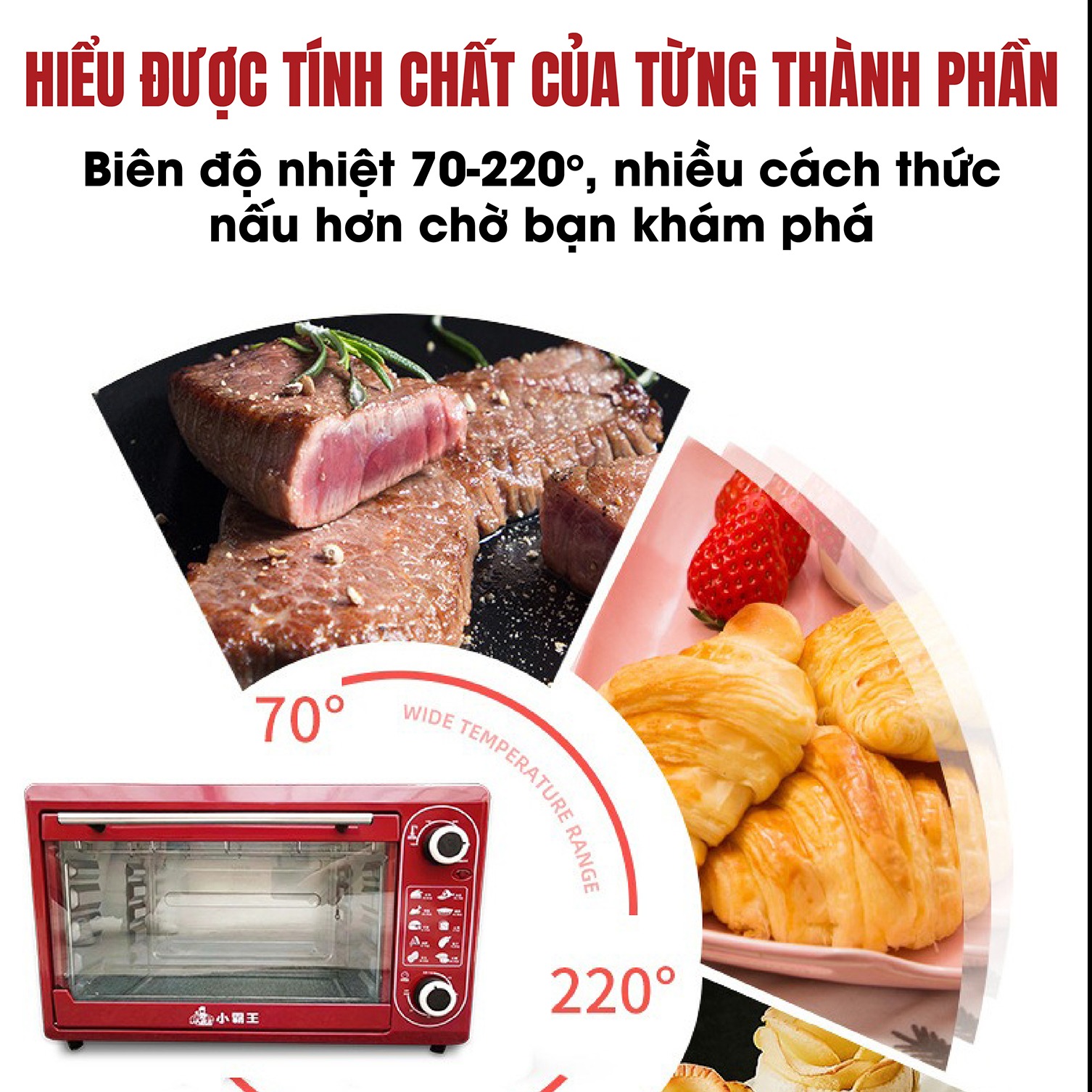 Lò nướng điện đa năng 48L , 8 chế độ nấu, Lò vi sóng
