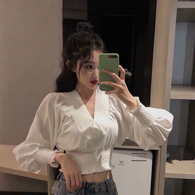 ÁO NỮ * ÁO CROPTOP CỔ CHÉO BO EO NHÚNG (DƯỚI 52KG)