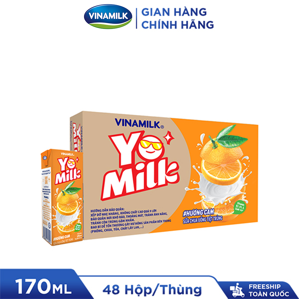 2 Thùng sữa chua uống hương cam Yomilk - hộp giấy x 170ml 48 hộp thùng