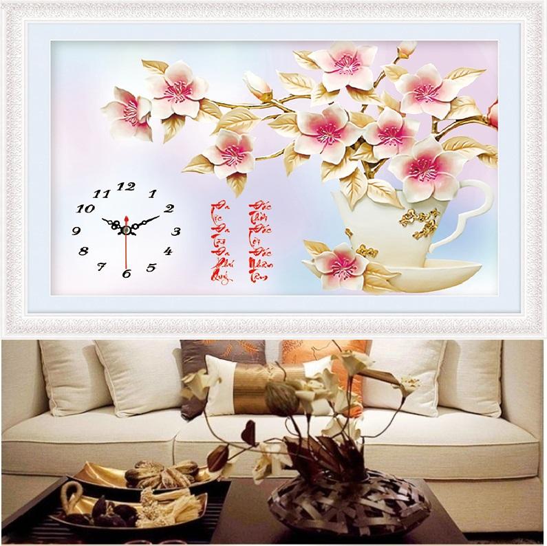 Tranh đính đá mẫu mới hoa khai phú quý-kt: 66x45 giá rẻ