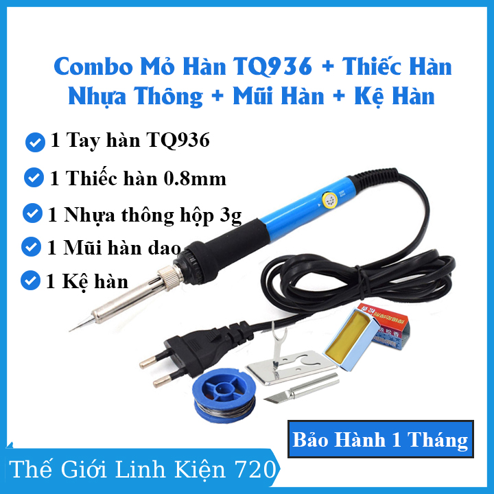 Combo 5 món dụng cụ hàn tiện lợi gồm 1 tay hàn điều chỉnh nhiệt độ TQ936 + 1 Thiếc hàn + 1 Nhựa thông + 1 Kệ hàn +1 Mũi Hàn 900M T-K
