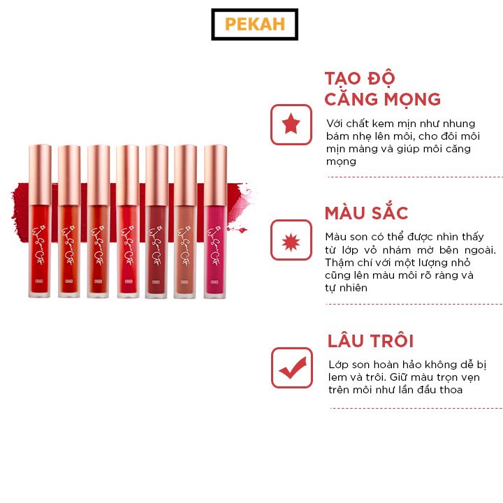 Son kem lì Pekah Winsome Cotton Tint 4.5g mềm mịn như nhung , lâu trôi và chống thấm nước