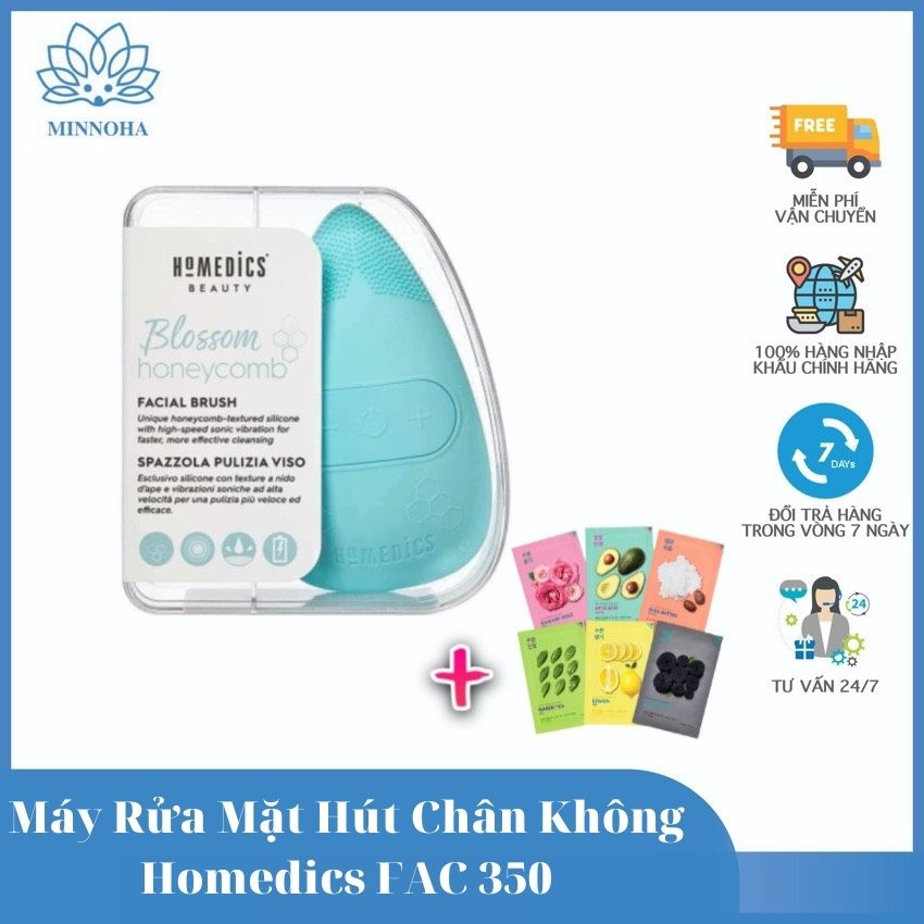 [Freeship+Quà 25k]Máy rửa mặt công nghệ siêu âm, hút chân không HoMedics Blossom Honeycomb FAC-350 giúp da mềm mại, sạch sâu- HÀNG CHÍNH HÃNG BH 2 NĂM- Minnoha Store