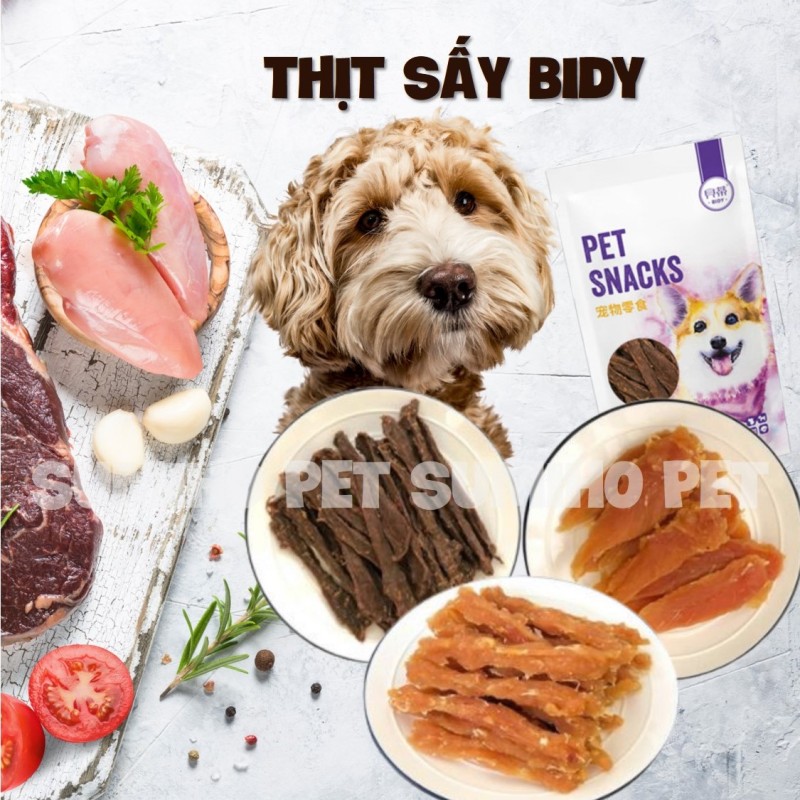 Thịt sấy nguyên chất Bidy túi 110gr (Phi lê Bò/Gà/Vịt) Bánh thưởng cho chó