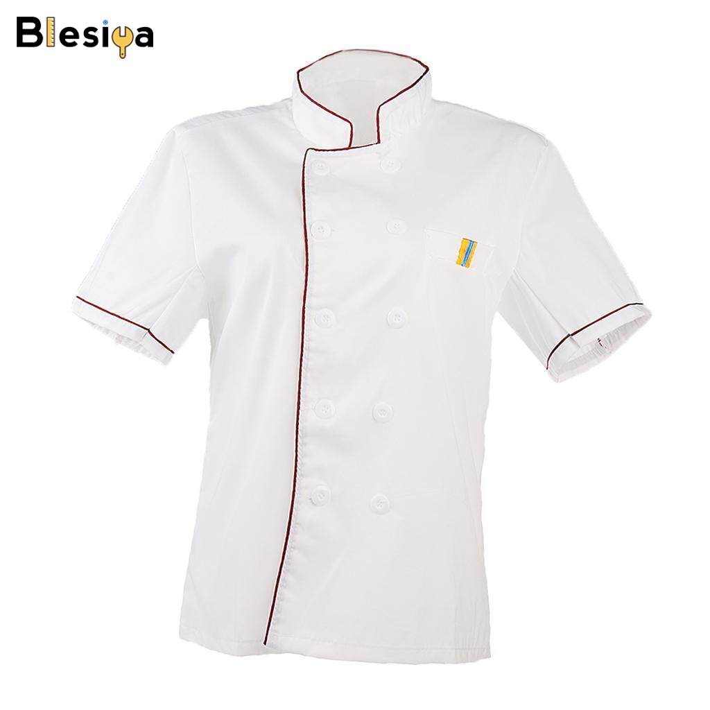 Blesiya Đồng Phục Đầu Bếp Thời Trang Mới Cho Nam Nữ Áo Khoác Ngắn Tay Nấu Ăn Một Hàng Khuy