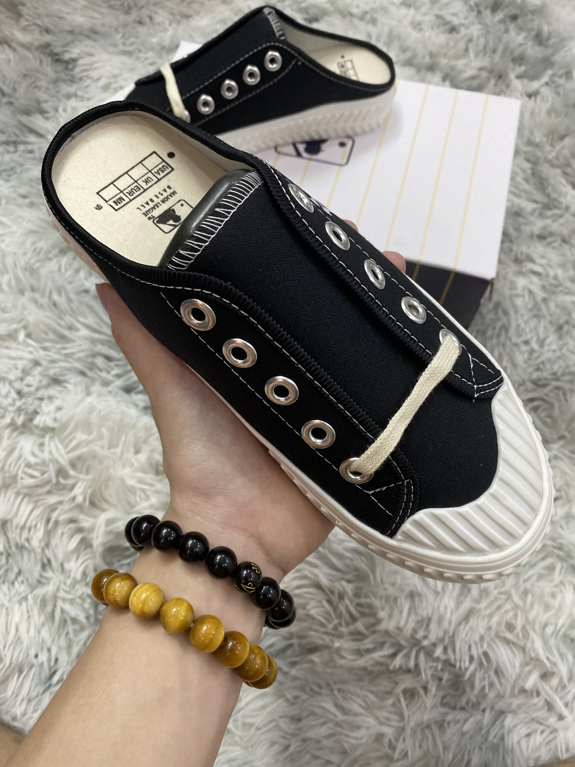 Giày sục nữ m.l.b ny ⚡ sale sốc ⚡ giày đạp gót vải canvas thêu màu đen classic ulzzang mẫu hotrend 2022 - full box