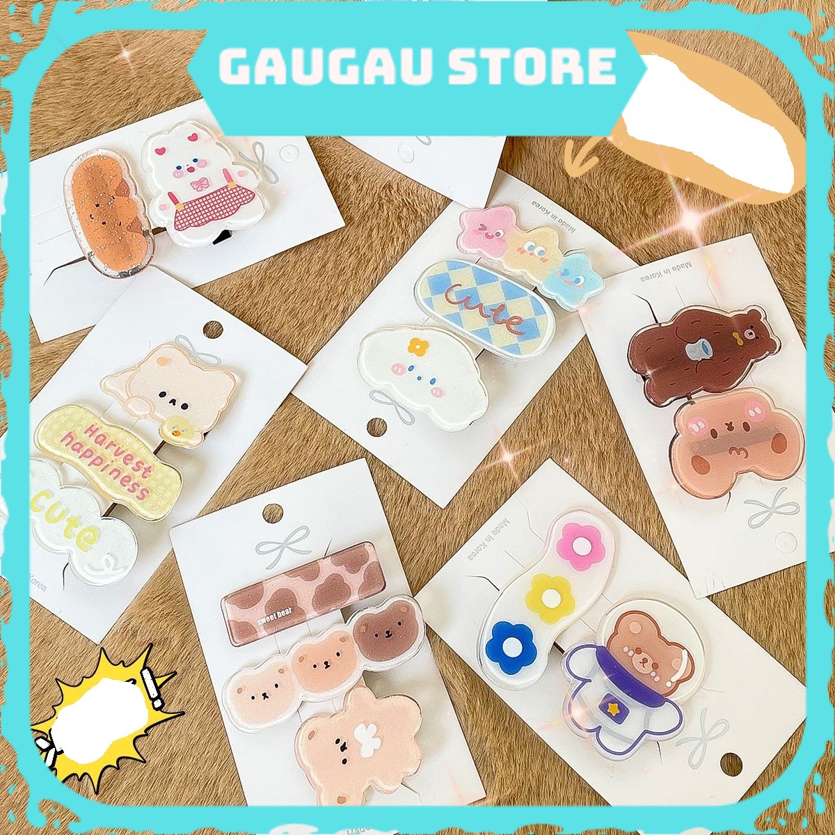Set Kẹp Tóc Dễ Thương Cho Bé Gái Phong Cách Hàn Quốc