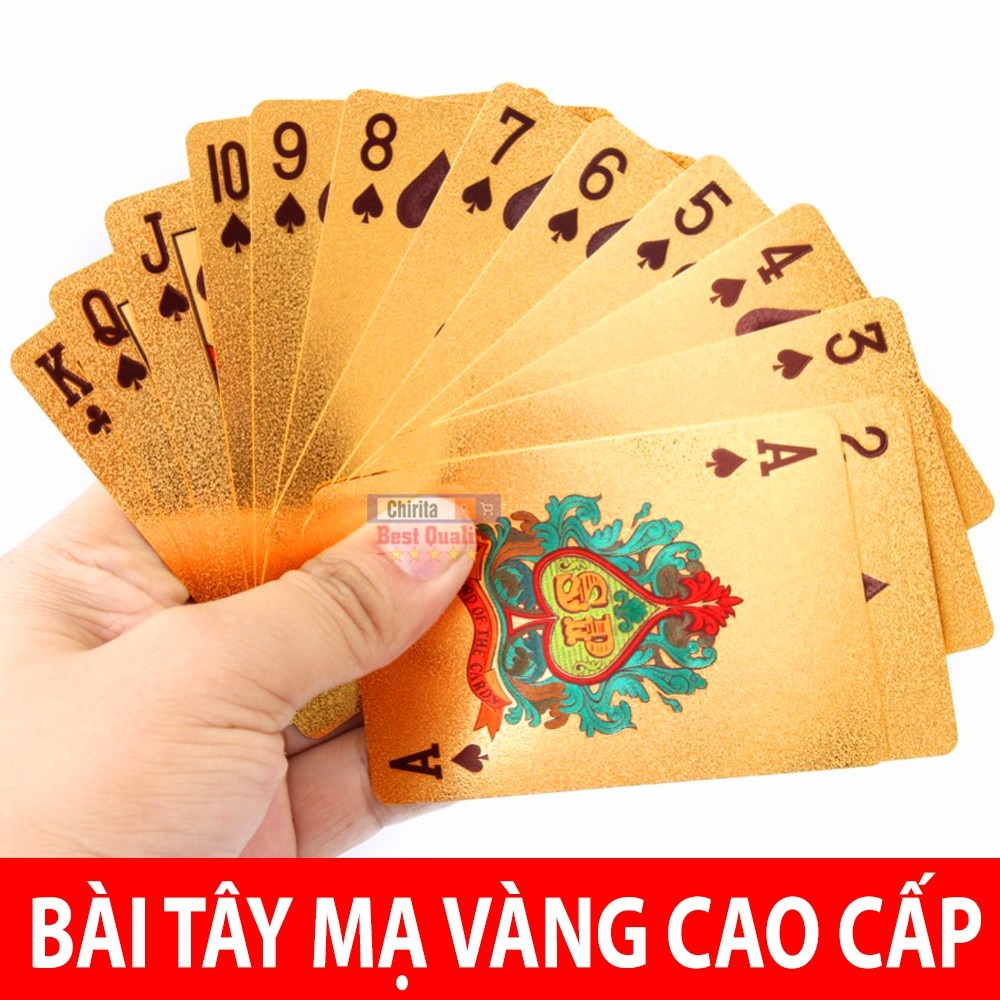 Bộ 3 HỘP bài mạ vàng 24K cao cấp thiết kế sang trọng, bề mặt bóng loáng bề dày 0.3mm gồm 52 lá bài/bộ (hộp) + 2 lá bài lót