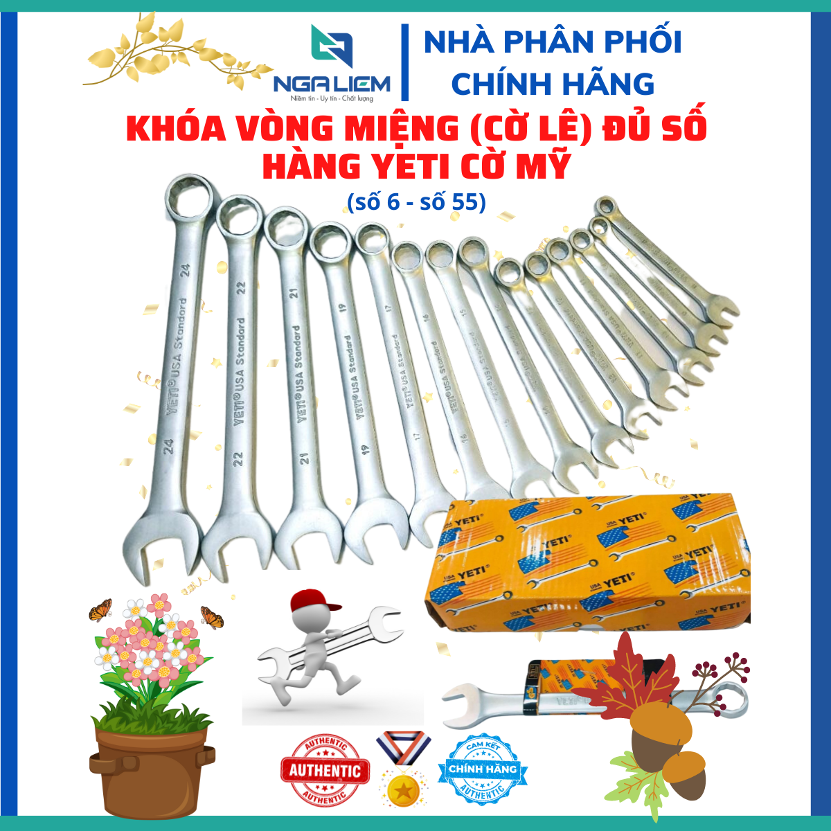 Khóa Vòng Miệng (Cờ lê) đủ số (số 6 → số 55) hàng YETI Cờ Mỹ (26-46)