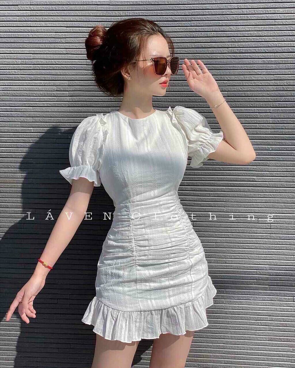 [HCM]Đầm kate ôm body phối tay búp cá tính