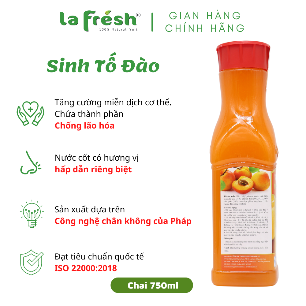 Sinh Tố Đào LaFresh Đà Lạt Chai 650ml