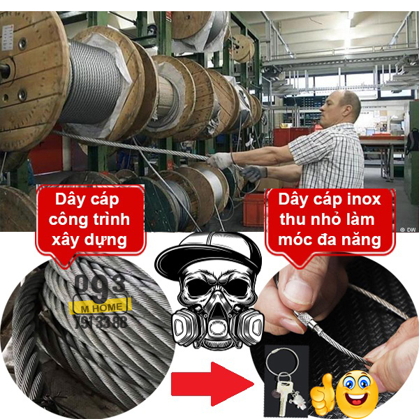 Combo 2 Móc Cáp Inox Khóa Dây Móc Khóa Dài 5cmMóc Đeo Thắt Lưng
