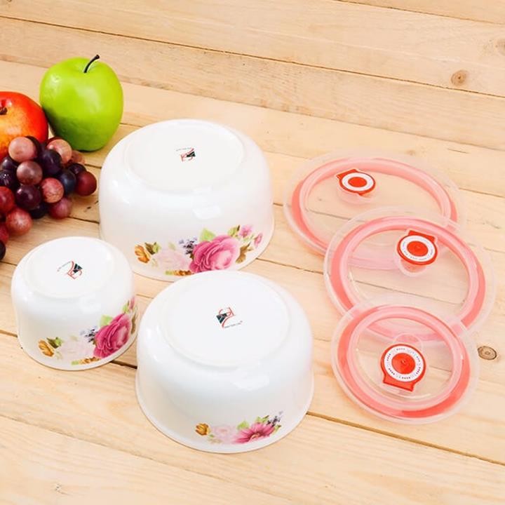 ComBo 3 Thố Sứ Có Nắp Silicon Cao Cấp