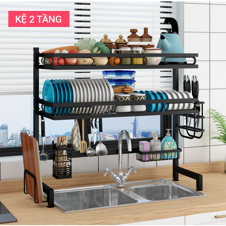 Kệ bát inox 2 tầng, giá kệ úp bát đa năng, kệ bát đa năng, kệ tủ đựng chén dĩa 2 tầng đặt trên bồn rửa bát đa năng