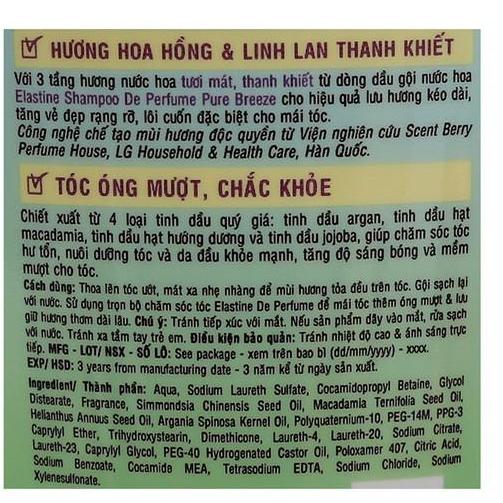 [HCM]Elastine - Dầu gội nước hoa  De Perfume Pure Breeze 600 ml