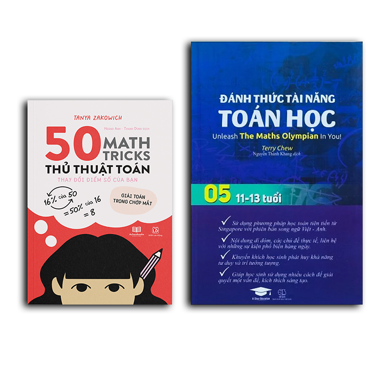 Combo sách Đánh thức tài năng toán học 5 và 50 thủ thuật toán , sách kiến thức toán học lớp 5 lớp 6 - Á Châu Books