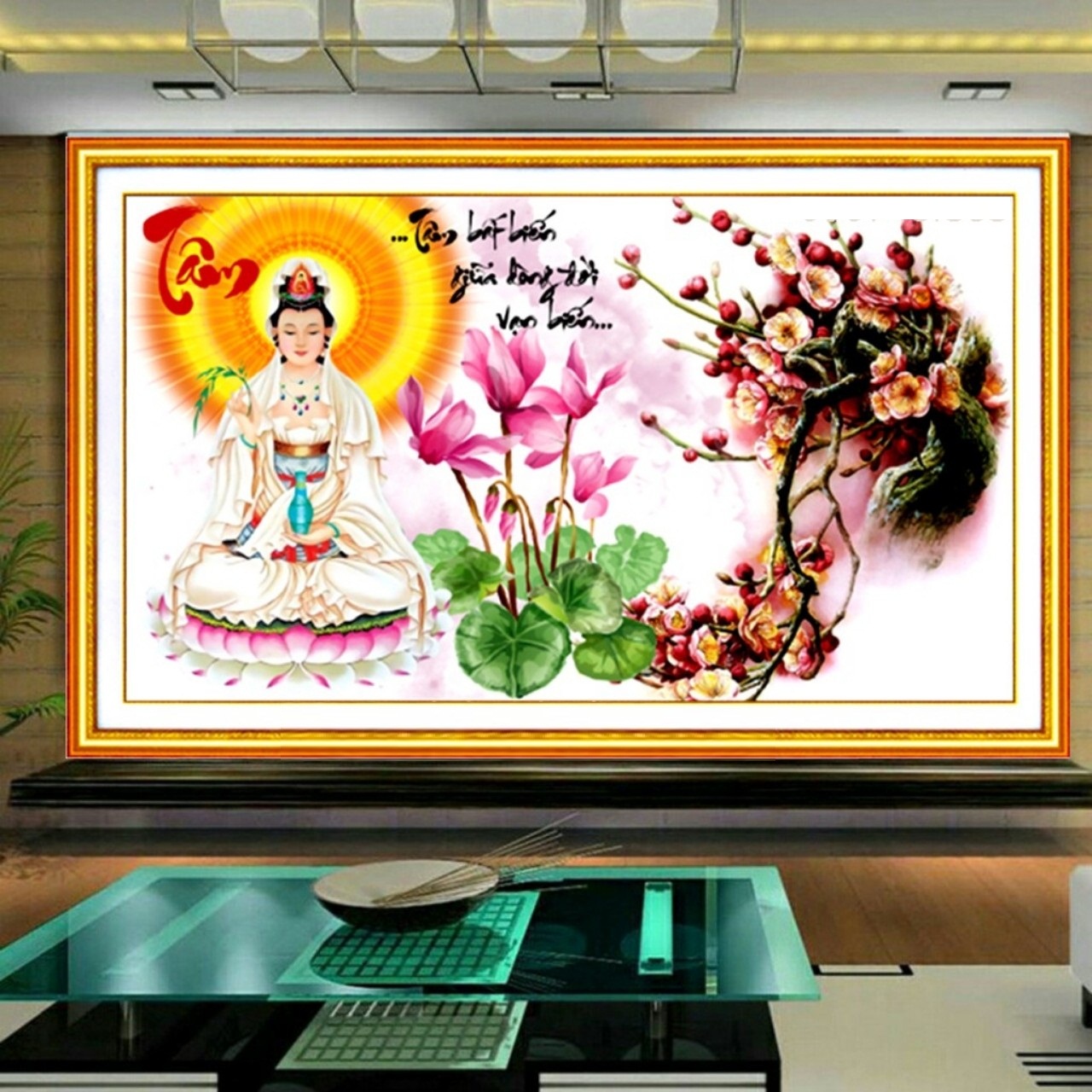 Tranh đính đá phật quan thế âm lv384 - kt 100x62cm