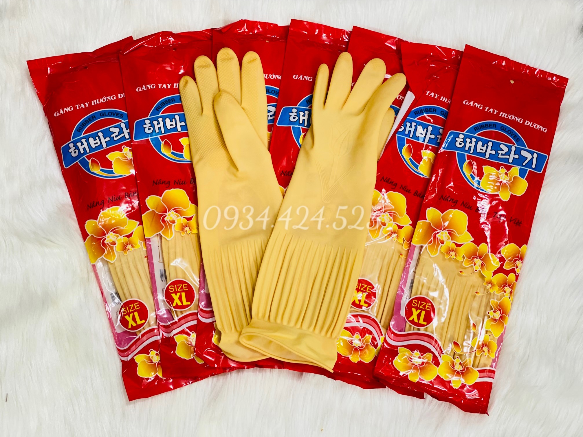 Găng tay cao su rửa chén chuyên dụng size XL màu vàng Hướng Dương Nam Long