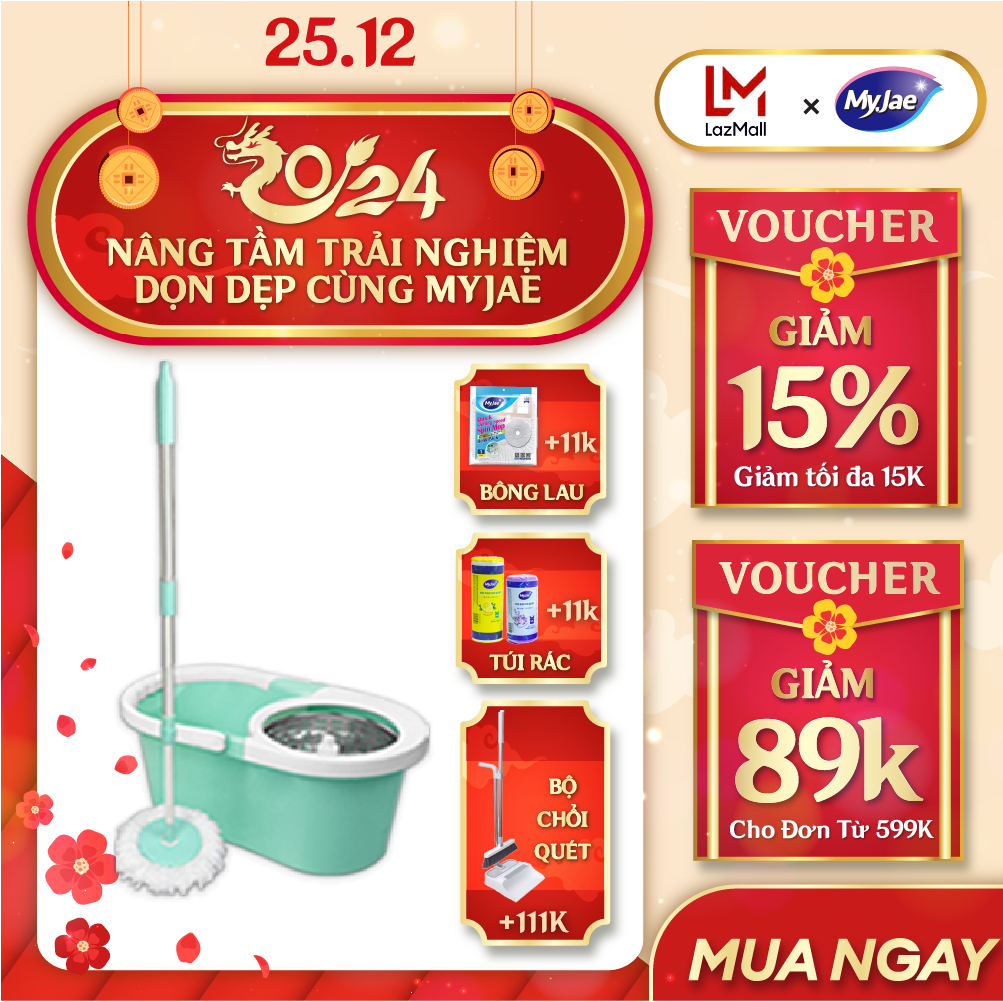 Bộ Lau Nhà MyJae Sợi Microfiber Xoay 360 Độ Thông Minh, Lau Sạch Nhanh Khô 134cm