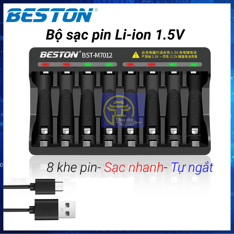 Bộ sạc pin 8 khe AA/AAA Beston M7012 sạc nhanh tự ngắt cao cấp ( chỉ dành cho pin Li-ion 1.5V)