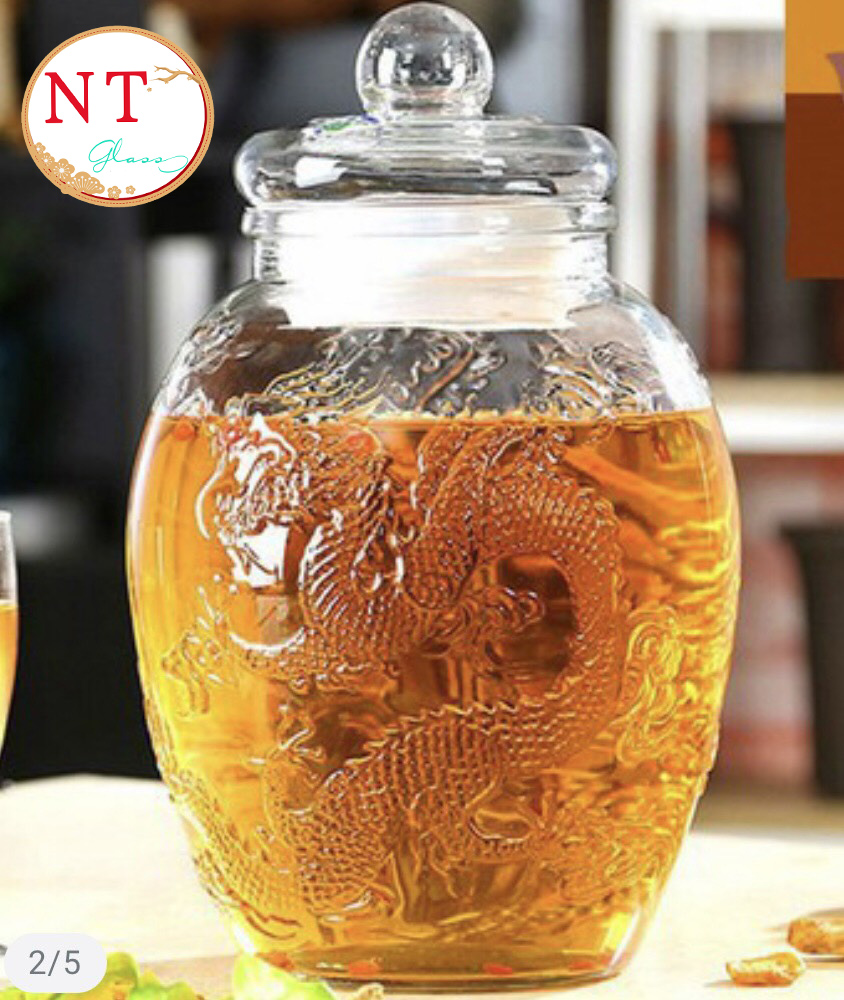 [HCM]Bình Thủy Tinh 10 Lít Ngâm Rươu Sâm Rồng Phụng( Không Van)