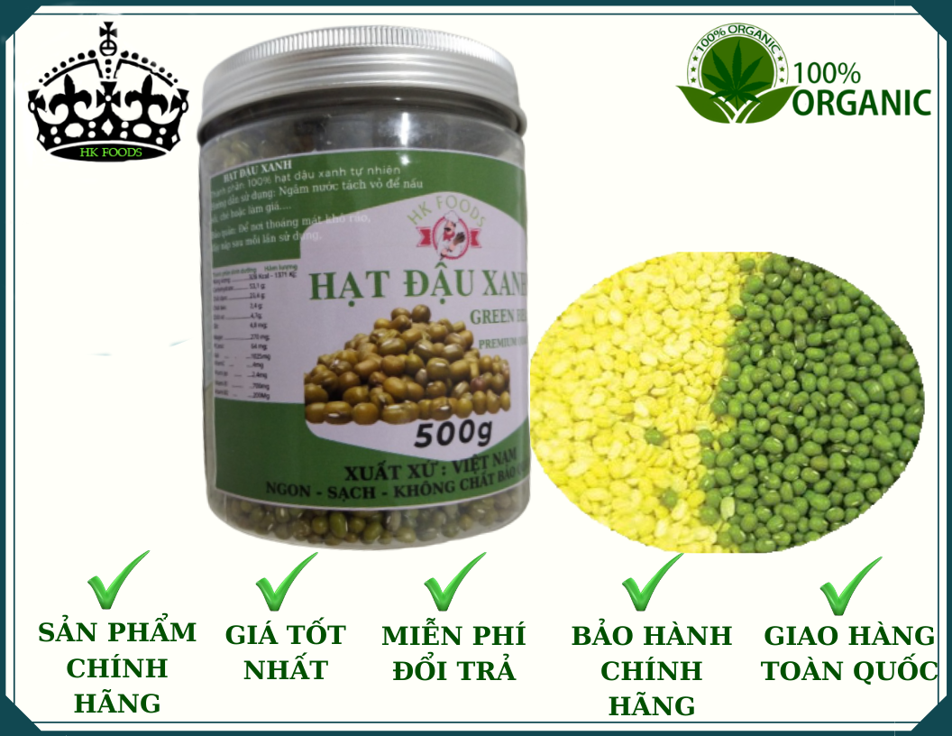 ĐẬU XANH HỮU CƠ TỰ NHIÊN 500GR canh tác theo mùa vụ, không chất bảo quản
