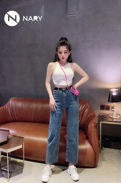 Quần jean ống sớ cạp cao cho nữ Q078