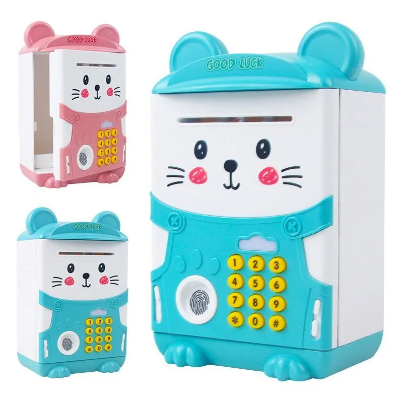Két sắt cho bé - két sắt mini bảo mật vân tay hình mèo có nhạc cho trẻ em - két sắt mini thông minh cho bé dùng pin có mật mã hút tiền tự động