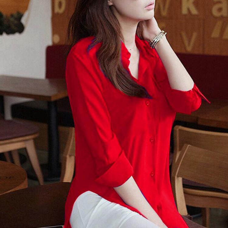 Áo sơ mi form dài xẻ eo d2036