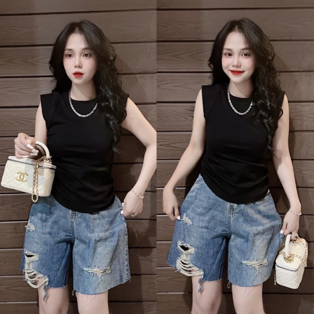 Áo thun nữ dáng ôm Cổ Tròn Tay tay hến nhún eo