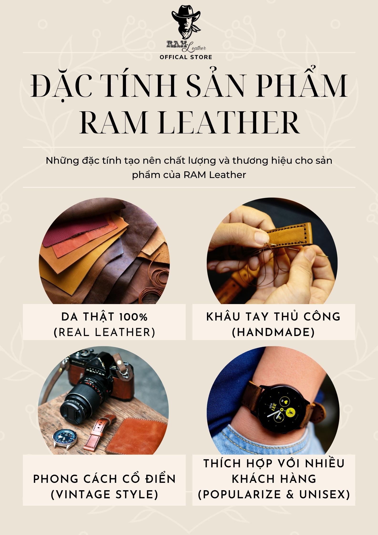 DÂY ĐỒNG HỒ SIÊU BỀN DA BÒ HANDMADE - RAM CLASSIC 1952 (TẶNG KHÓA, CHỐT, CÂY THAY DÂY)