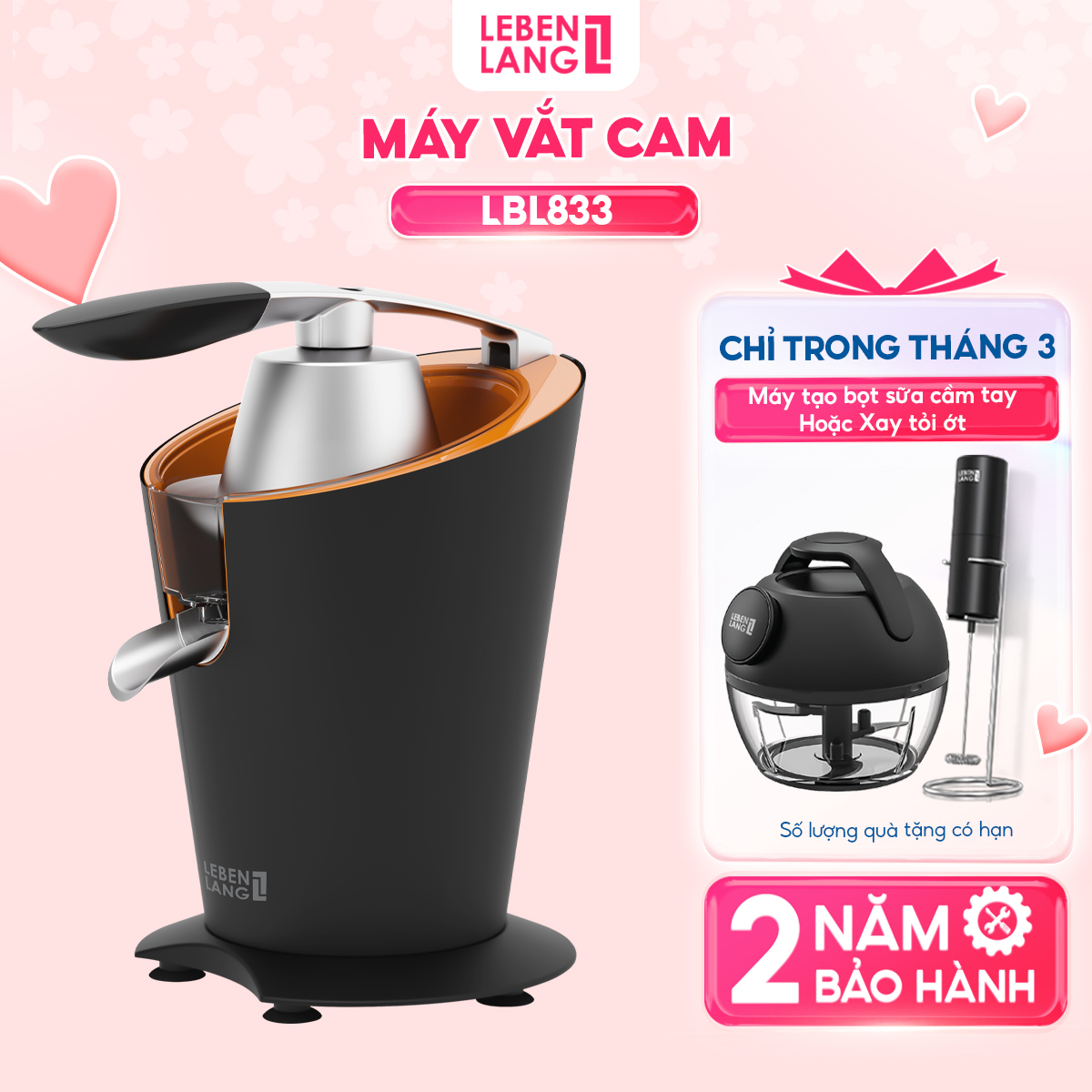 Máy vắt cam, ép cam LEBENLANG LBC388 đầu vắt inox 304, công suất 600W, dung tích 400ml, vòi rót trực tiếp khi vắt - hàng chính hãng