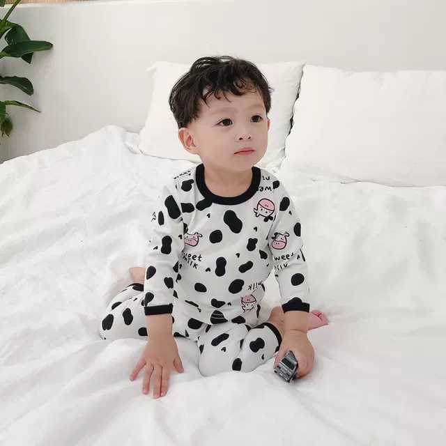 Sét Bộ Dài Giữ Ấm Kiểu Bò Sữa  Bé Trai Gái, Chất Thun Dày Mặc Nhà Mát Mẻ, Mẫu Mới Hot. DP