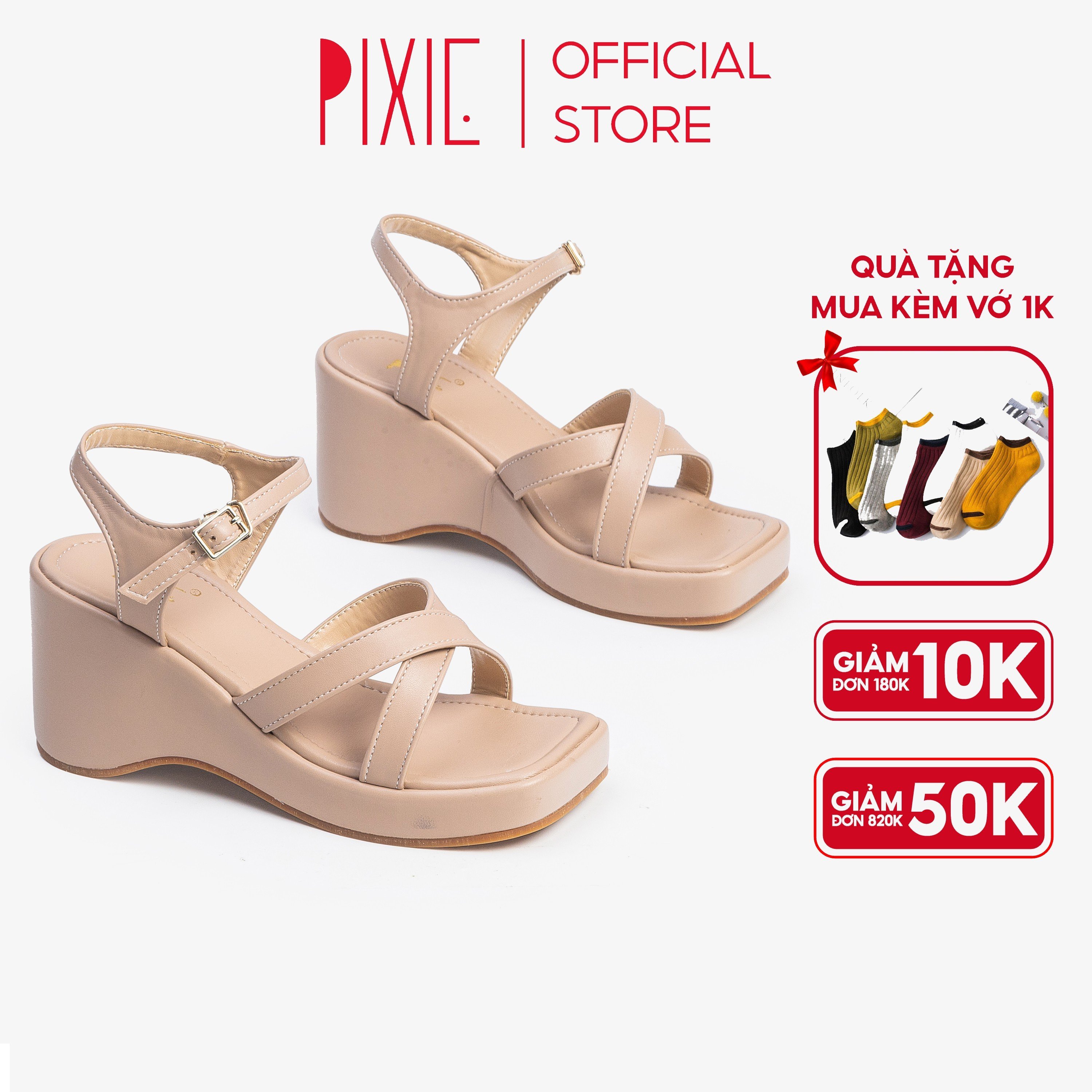 Giày Sandal Đế Xuồng 7cm Quai Chéo Pixie X971