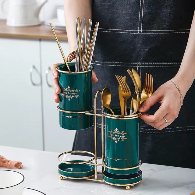 Ống đựng đũa bằng sứ cẩm thạch xanh cao cấp