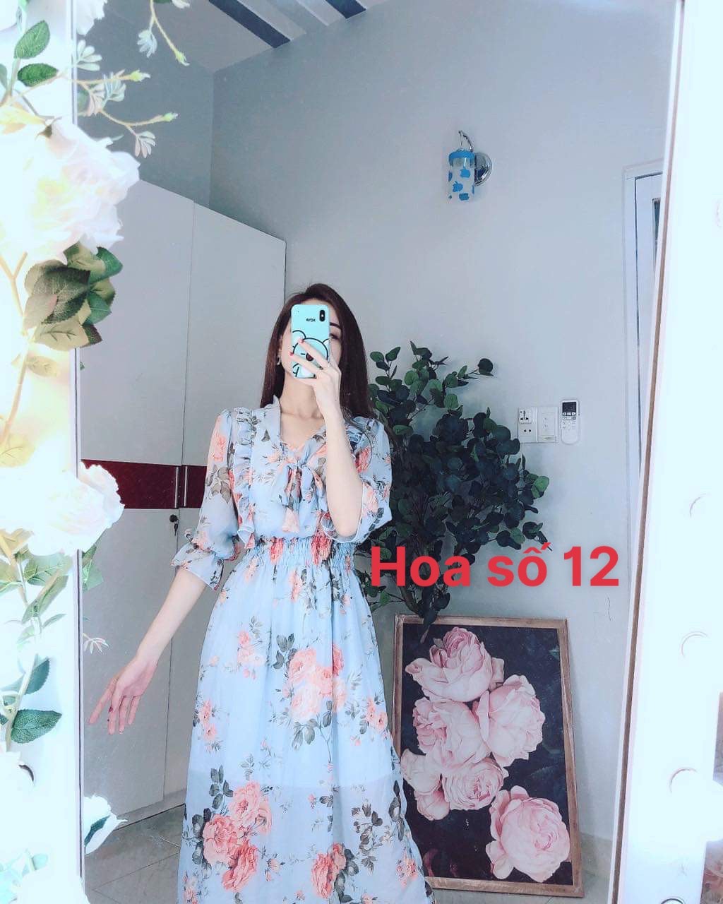 Đầm hoa nhí cột nơ tiểu thư  -video+hình thật